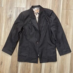 Susan Graver  XL  Brown City Denim Boyfriend Jacket Animal Print Lined Pockets